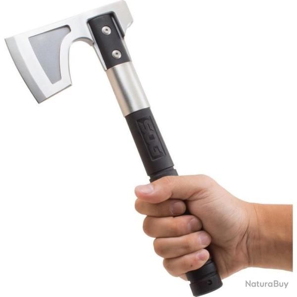 Hache SOG Camp Axe Lame Acier 3Cr13 Manche GRN noir et vert Etui GRN SOGCH1001CP