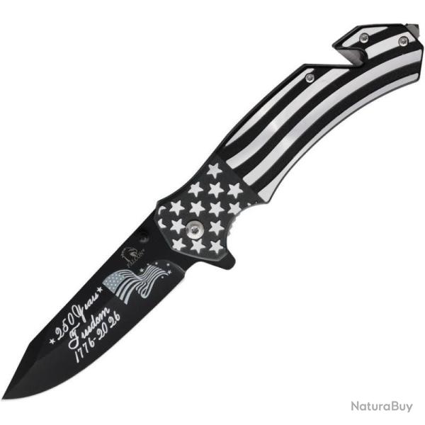 Couteau Falcon Rescue Linerlock A/O Lame Drop Point Acier Inox Manche Inox Drapeau USA FLNKS2817FD