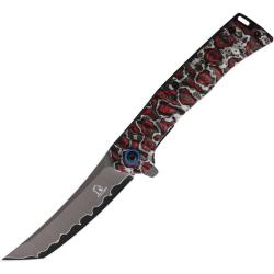 Couteau Falcon Linerlock A/O Lame Tanto Motif Damas Manche Alu Rouge et Gris FLNKS24202