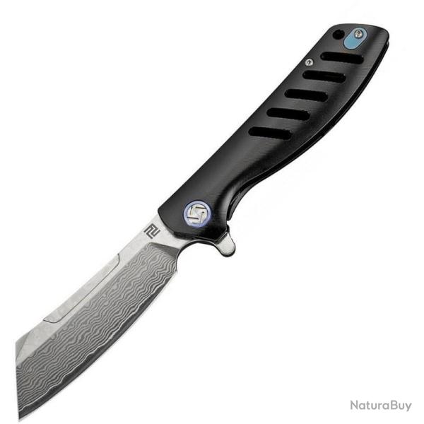 Couteau ArtisanCutlery Tomahawk Lame Acier Damas Manche Titane Noir Framelock ATZ1815GSDBK