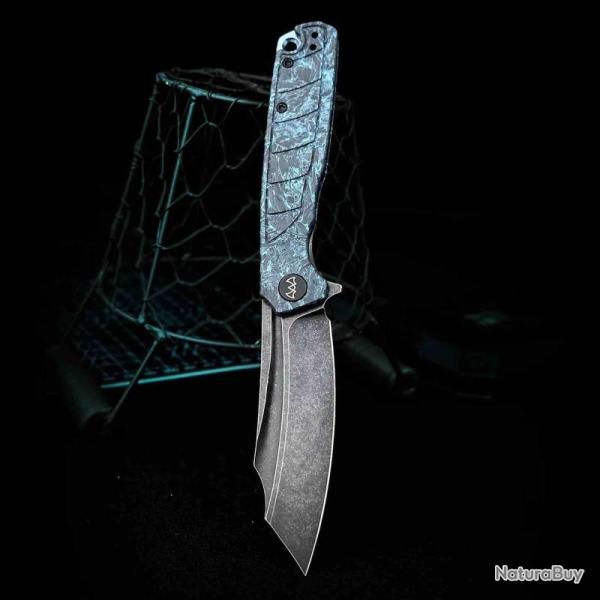 Couteau WIXCO SPLARK Lame Acier 14C28N Manche Shredded CF Blue Liner Lock WXC20A