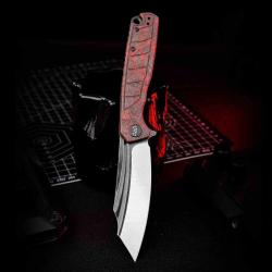 Couteau WIXCO SPLARK Lame Acier 14C28N Manche Shredded CF Red Liner Lock WXC20B