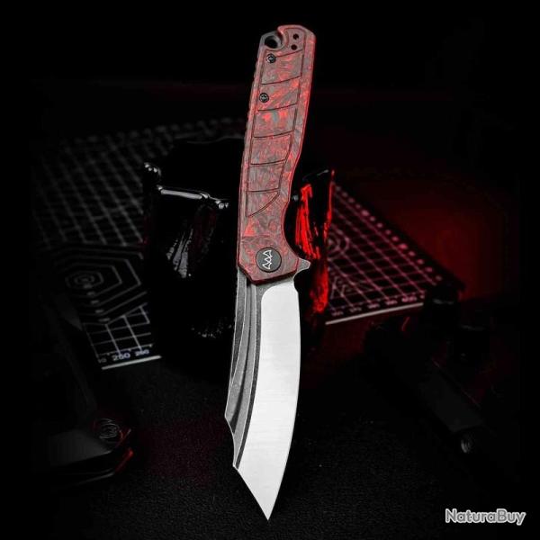 Couteau WIXCO SPLARK Lame Acier 14C28N Manche Shredded CF Red Liner Lock WXC20B