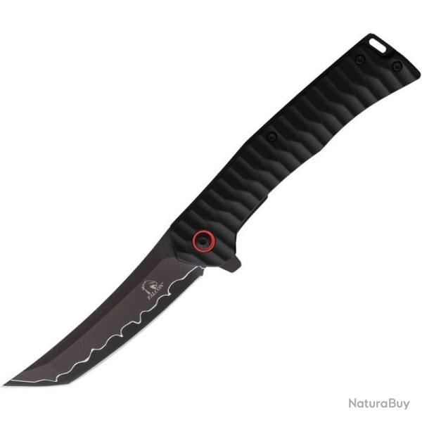 Couteau de Poche Falcon Linerlock A/O Lame Tanto Motif Damas Manche Aluminium Noir FLNKS2420BK