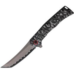 Couteau de Poche Falcon Linerlock A/O Lame Tanto Motif Damas Manche Aluminium Noir FLNKS24203