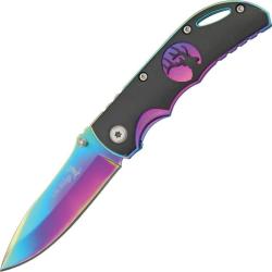 Couteau Elk Ridge Linerlock Arc-en-ciel Lame Acier 3Cr13 Manche Aluminium Noir Linerlock ER134RB