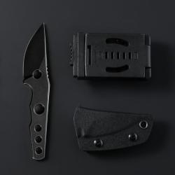 Couteau Fixe Petrified Fish Bison Lame Acier 14C28N Stonewash Noir Manche Acier &Eacute;tui Kydex PFKE13DW