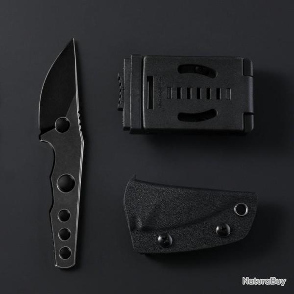 Couteau Fixe Petrified Fish Bison Lame Acier 14C28N Stonewash Noir Manche Acier �tui Kydex PFKE13DW