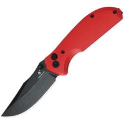 Couteau Petrified Fish Guppy Button Lock Lame Acier N690 Drop Point Manche G10 Rouge PFK19RDW
