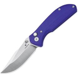 Couteau Petrified Fish Guppy Button Lock Lame Acier N690 Drop Point Manche G10 Violet PFK19PS