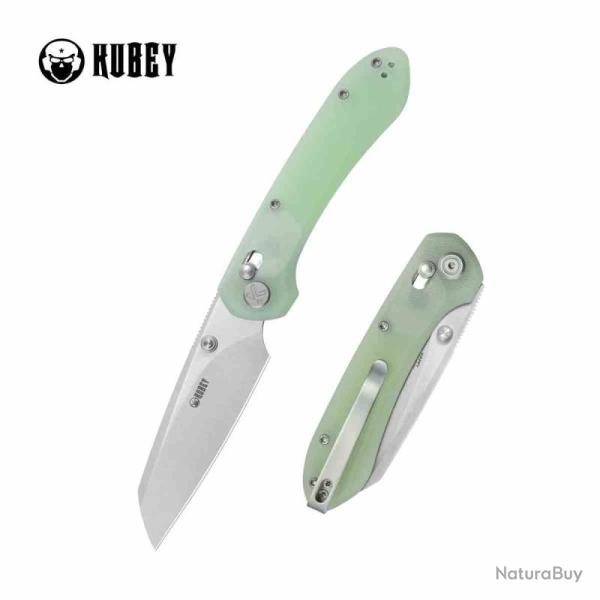Couteau Pliant Kubey Bonza Lame Acier 14C28N Finition Satin Manche Plaquettes G10 Jade KUB446C