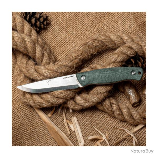 Couteau Fixe Real Steel Pathfinder Scandi Lame Acier 14C28N Manche Micarta Bleu �tui Nylon RS3851D