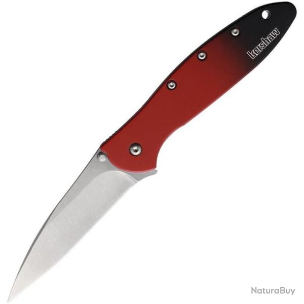 Couteau Kershaw Leek MagnaCut Stonewash Manche Alu Rouge Noir Gradient SpeedSafe Made in KS1660GRD