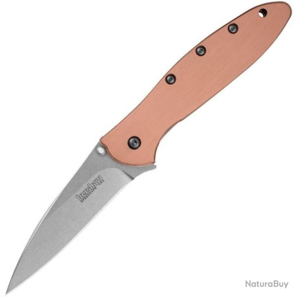 Couteau Kershaw Leek CPM-154 Stonewash Manche Cuivre Frame Lock SpeedSafe Made in USA KS1660CU