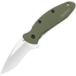 Couteau Kershaw Scallion 420HC Bead Blast Manche Alu Vert SpeedSafe Liner Lock Made in USA KS1620OL