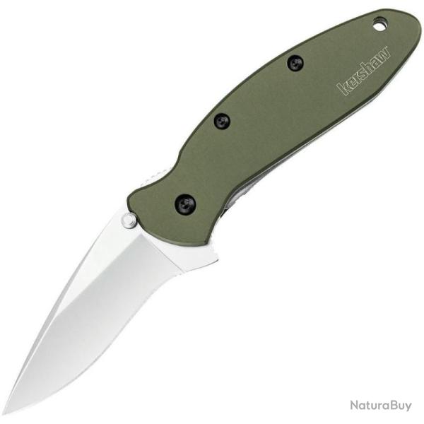 Couteau Kershaw Scallion 420HC Bead Blast Manche Alu Vert SpeedSafe Liner Lock Made in USA KS1620OL