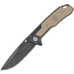 Couteau Pliant Smith & Wesson 609 Lame 8Cr13MoV Stonewash Drop Point Manche G10 Brun Linerlock SW609