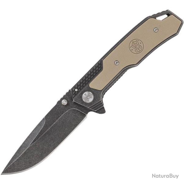 Couteau Pliant Smith & Wesson 609 Lame 8Cr13MoV Stonewash Drop Point Manche G10 Brun Linerlock SW609