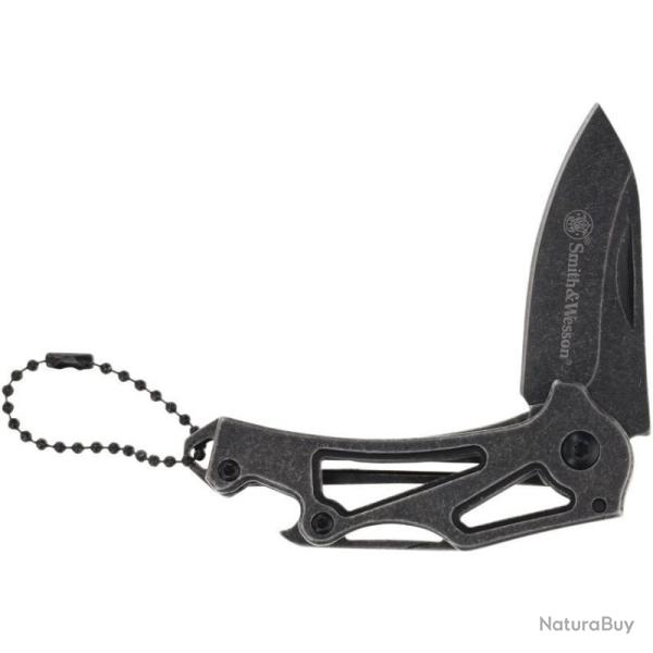 Couteau Porte-Cl�s Smith & Wesson Keychain Lame Inox Stonewash Noir Manche Inox Frame Lock SW1207128