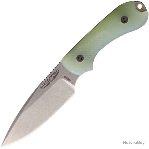 Couteau Bradford Knives Guardian 3 Ghost Lame Acier N690 Manche G10 Jade Etui Cuir USA BRAD3FE117