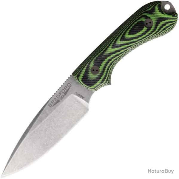 Couteau Bradford Knives Guardian 3 Lame Acier AEB-L Manche G10 Vert Toxic Etui Cuir USA BRAD3FE110A