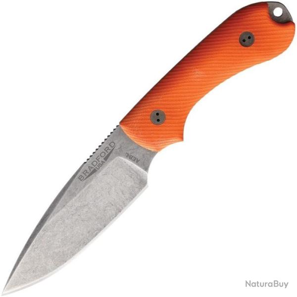 Couteau Bradford Knives Guardian 3 Lame Acier AEB-L Manche G10 Orange Etui Cuir USA BRAD3FE105A