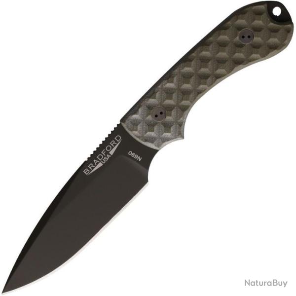 Couteau Bradford Knives Guardian 3 Lame Acier N690 Cerakote OD Manche G10 OD Etui Cuir BRAD3FE002OD