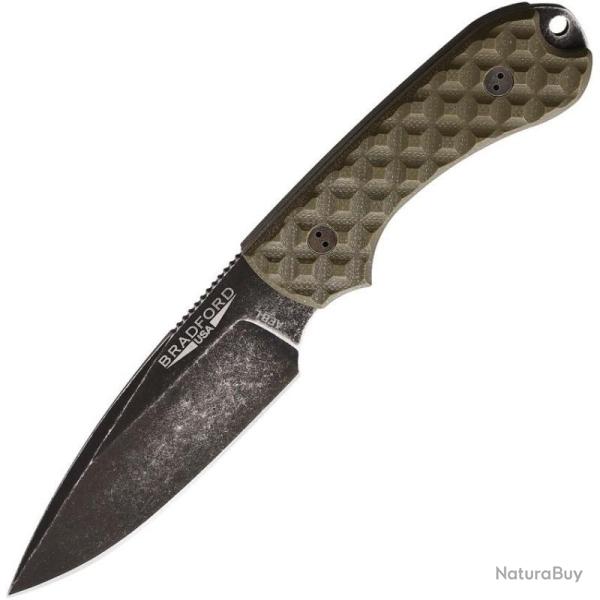 Couteau Bradford Knives Guardian 3 Lame Acier AEB-L Manche G10 OD Green Etui Cuir USA BRAD3FE002NA