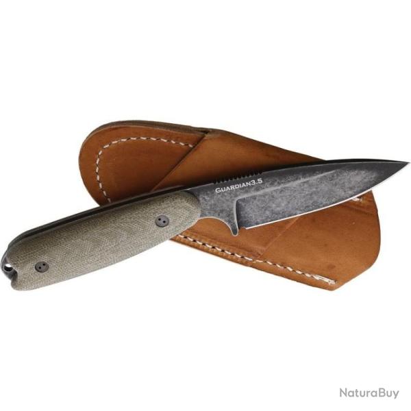 Couteau Bradford Knives Guardian 3.5 Lame Acier N690 Manche Micarta OD Green Etui Cuir BRAD35S102N