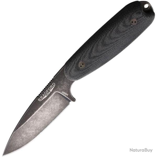 Couteau Bradford Knives Guardian 3.5 Lame Acier N690 Manche Micarta Noir Etui Cuir USA BRAD35S101N