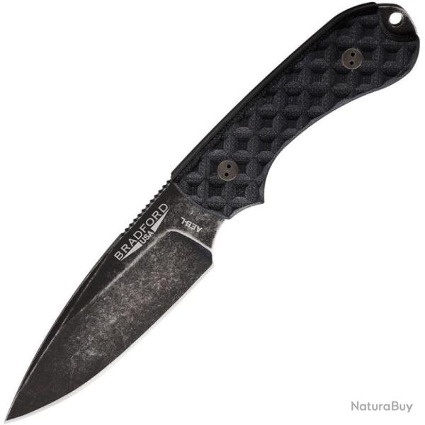 Couteau Bradford Knives Guardian 3 Noir Lame Acier AEB-L Manche G10 Etui Cuir USA BRAD3FE001NA