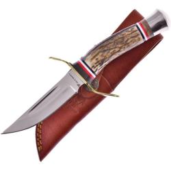 Couteau Hen & Rooster Lame Inox Satin 8,89 cm Manche Bois de Cerf Garde Laiton &Eacute;tui Cuir HRI551DS