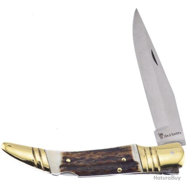 Couteau de Poche Hen & Rooster Lockback Lame 1.4116 Clip 9,86 cm Manche Bois de Cerf HRI50445