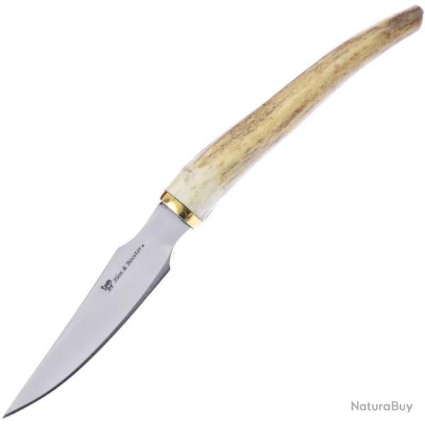 Couteau Fixe Hen & Rooster Stag Tip Bowie Lame Inox Satin 7,62 cm Manche Stag Garde Laiton HRI5024