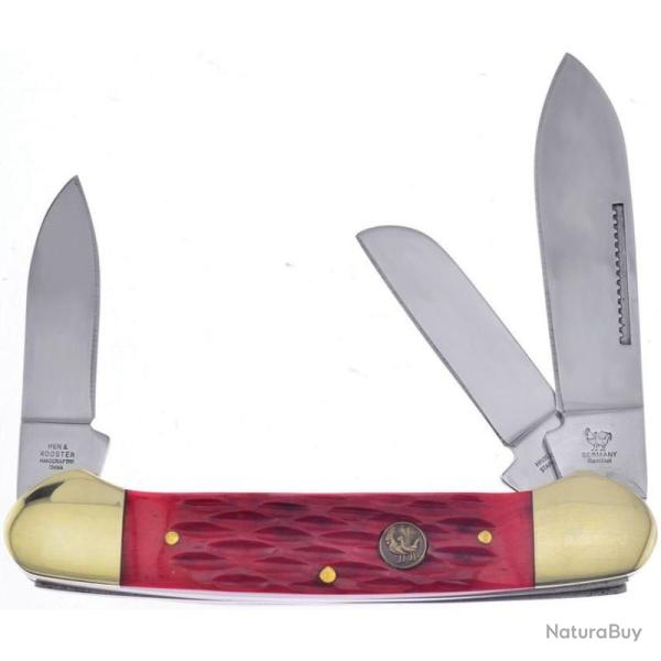 Couteau de Poche Hen & Rooster Gunboat Lames 1.4116 Manche Os rouge piqu� Slip Joint HRI353SRPB