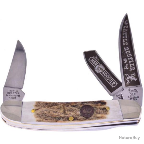 Couteau Hen & Rooster Sowbelly Stockman Lames 1.4116 Bois de Cerf Slip Joint HRI283DSCR