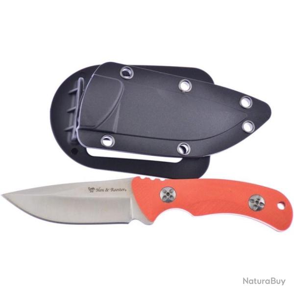 Couteau Fixe Hen & Rooster HRI01ORG10 Lame Inox Satin 8,89 cm Manche G10 Orange �tui Plastique Moul�