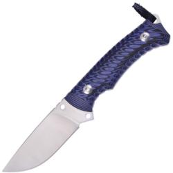 Couteau Fixe Hen & Rooster HRI002BL Lame Acier Inox Satin 11,43 cm Manche G10 Noir Bleu &Eacute;tui Cuir