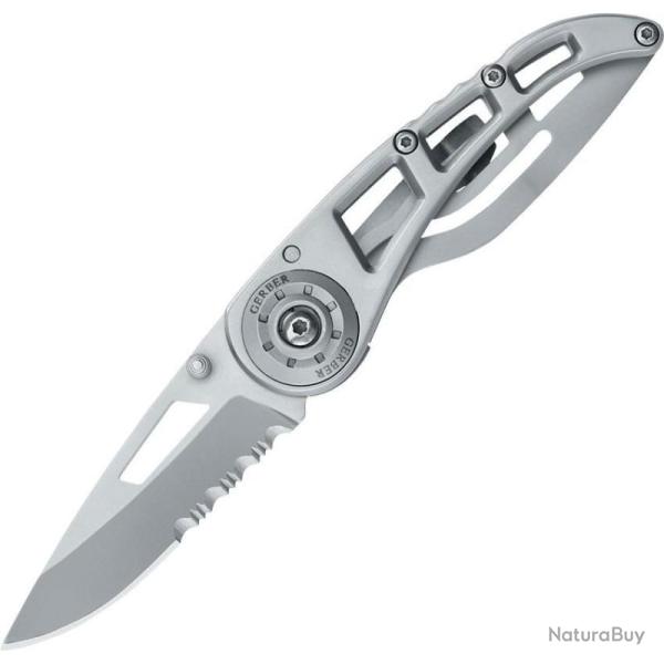 Couteau Gerber Ripstop I Lame 440A Crant�e Manche Inox Squelette Framelock G1613