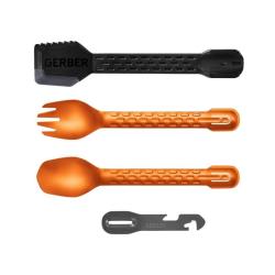 Set Ustensiles Camp Gerber ComplEAT Spatule Fourchette Cuill&egrave;re Multi-Outil Orange G1068123