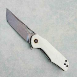 Couteau Grissom Knife and Tool Baby Zeus Lame Tanto Acier 14C28N Manche G10 White Liner GKTBZWGDS