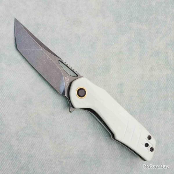 Couteau Grissom Knife and Tool Baby Zeus Lame Tanto Acier 14C28N Manche G10 White Liner GKTBZWGDS