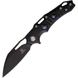 Couteau Defcon Gravity Lame Acier M390 Noire Manche Titane Damas Framelock TF9313
