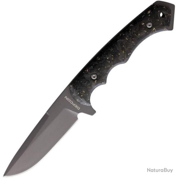 Couteau Defcon Lame Acier D2 Manche Fibre Carbone Or Etui Kydex TD007BK2