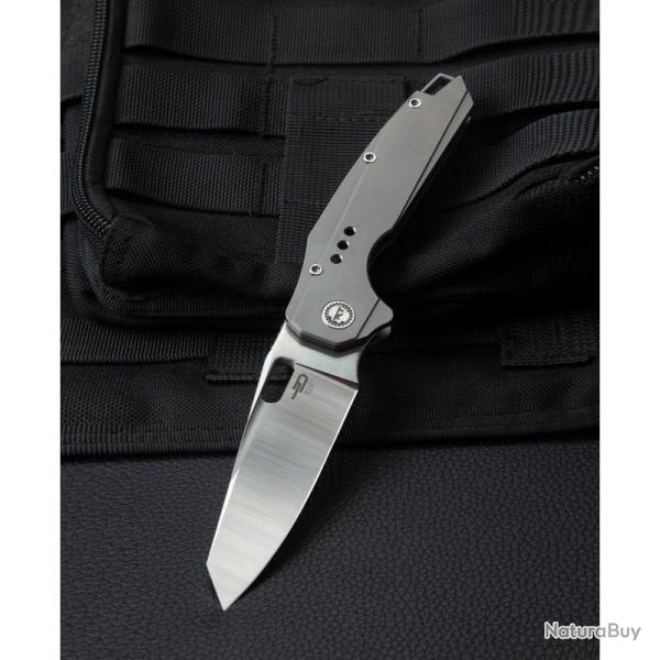Couteau Bestech Nyxie Lame Acier S35VN Manche Titane Gris Frame Lock BTKT2209A