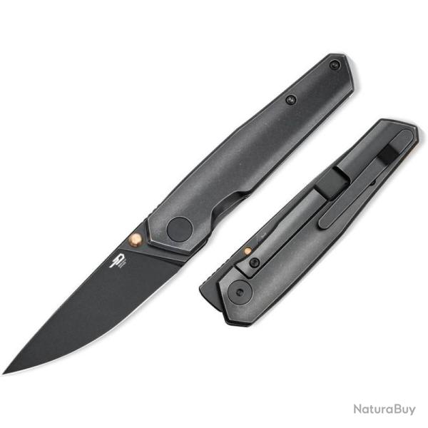 Couteau Bestech VK-Kuze Lame Acier M-Cut Manche Titane Noir Frame Lock BTKT2504C