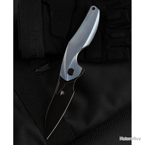 Couteau Bestech Reticulan Medium Lame Acier S35VN Manche Titane Bleu Frame Lock BTKT2003B