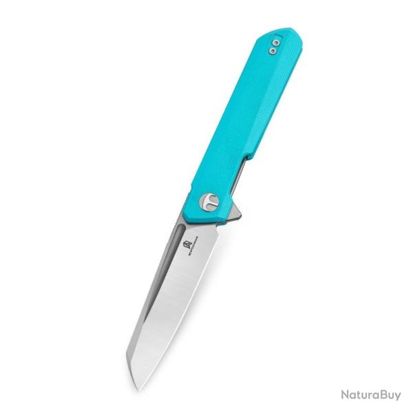 Couteau Bestechman Dundee Sheepfoot Lame Acier D2 Manche G10 Bleu Clair Liner Lock BTKMK09B