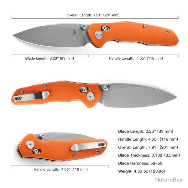 Couteau Bestechman Ronan Lame Acier 14C28N Manche G10 Orange B-Lock BTKMK02F