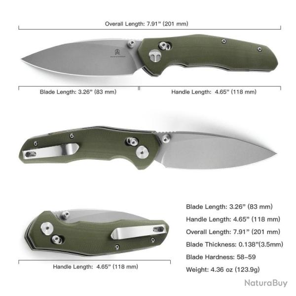 Couteau Bestechman Ronan Lame Acier 14C28N Manche G10 Vert Olive B-Lock BTKMK02E